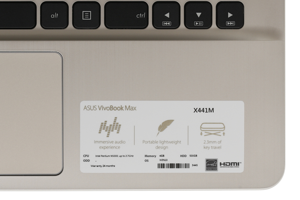 Laptop Asus VivoBook X441MA N5000/4GB/500GB/Win10/(GA004T) Màu Đen