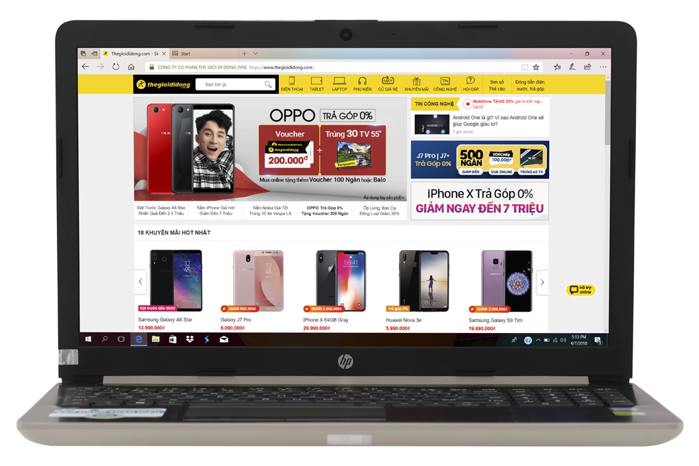 Laptop HP 15 da0036TX i7 8550U/4GB/1TB/2G MX130/Win10/(4ME78PA) Màu Vàng đồng
