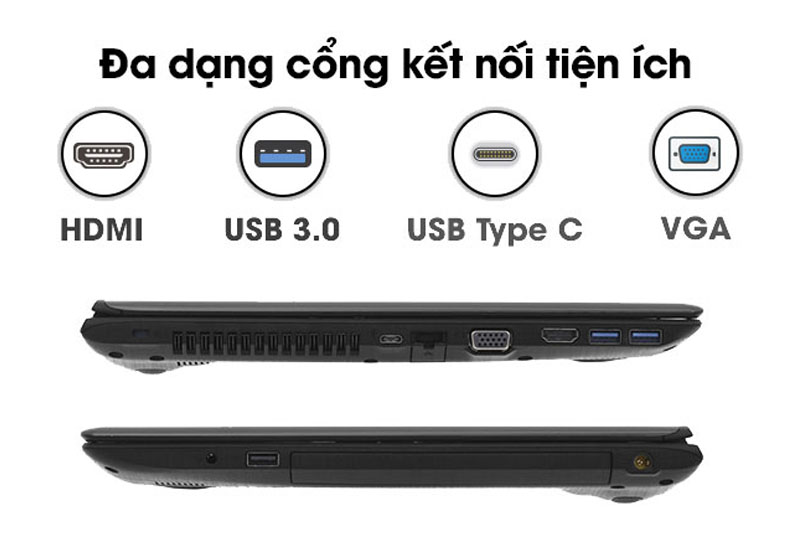Đa dạng các cổng kết nối trên Laptop Acer Aspire E5 576G 52YQ