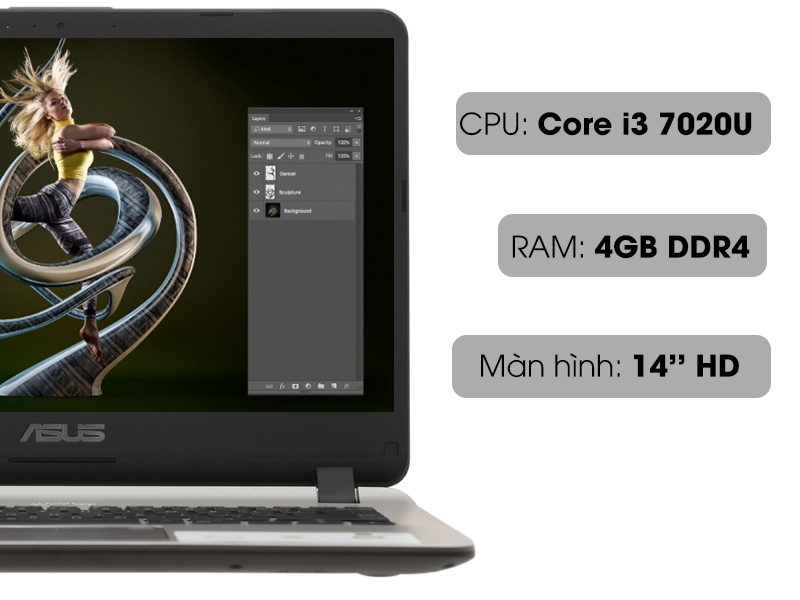 Cấu hình trên laptop nhỏ gọn Asus X407UA i3 7020U (BV351T)