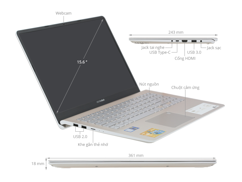 Laptop Asus S530UA core i5 8250U (BQ290T) Chính hãng, trả góp