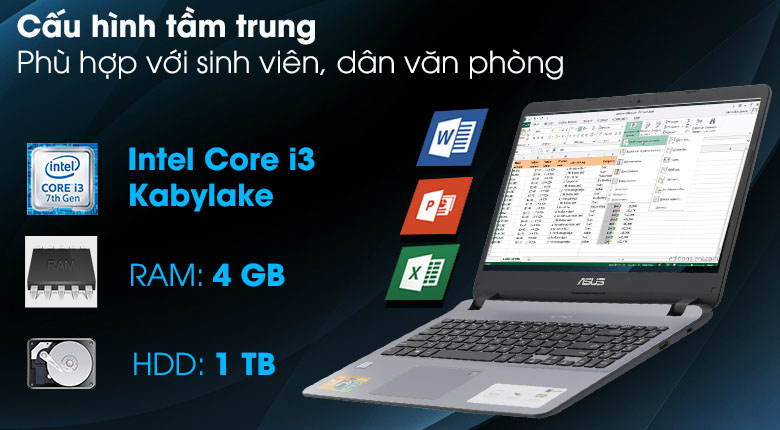 Laptop Asus VivoBook X507UA i3 7020U/4GB/1TB/Win10 (EJ727T)
