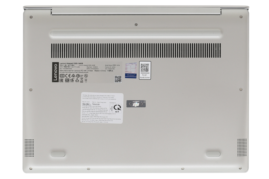 Laptop Lenovo Ideapad 330S 14IKBR i5 8250U/4GB/1TB/Win10 (81F400NLVN) Màu Xám