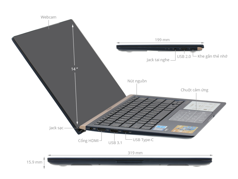 Asus ZenBook UX433FA i7 8565U/8GB/512GB/Túi/Win10 (A6076T)