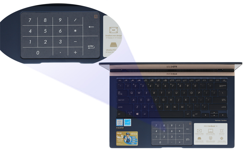 Touchpad số hiện đại trên laptop nhỏ gọn Asus Zenbook UX433FA i7 (A6076T)