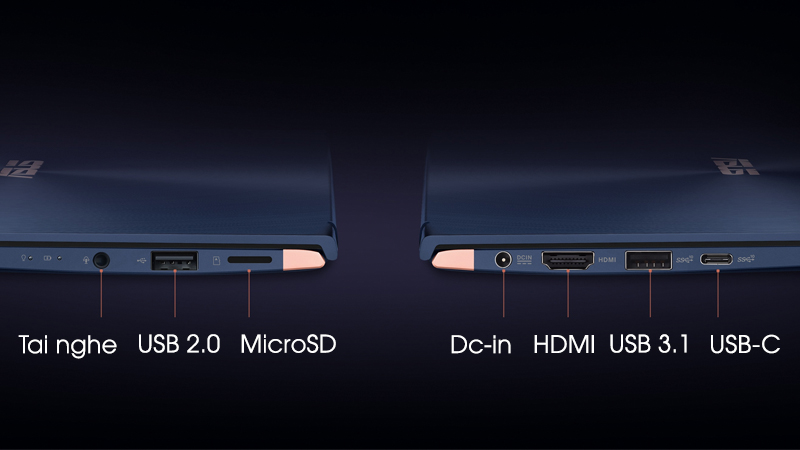 Đầy đủ các cổng kết nối trên laptop nhỏ gọn Asus Zenbook UX433FA i7 (A6076T) Đầy đủ các cổng kết nối trên laptop nhỏ gọn Asus Zenbook UX433FA i7 (A6076T)