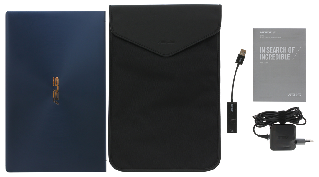 Bộ sản phẩm gồm: Sách hướng dẫn, Bao da, Thùng máy, Cáp, Sạc Laptop Asus