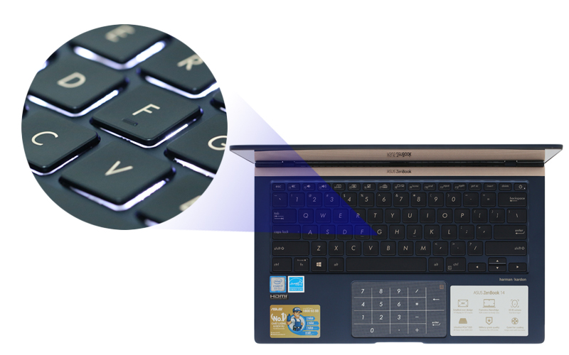 Bàn phím có đèn nền trên laptop nhỏ gọn Asus Zenbook UX433FA i5 (A6061T)