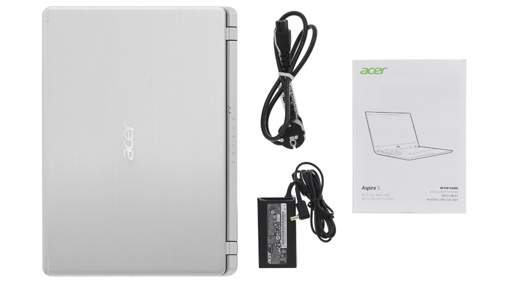 Bộ sản phẩm gồm: Hộp, Sách hướng dẫn, Thùng máy, Sạc Laptop Acer