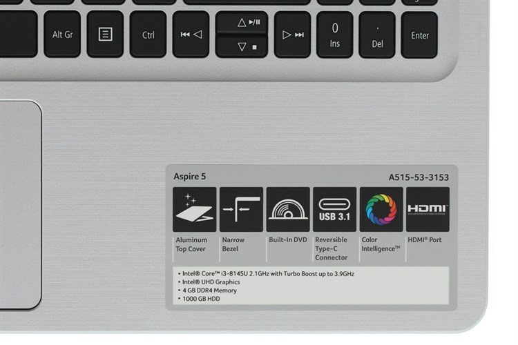 Laptop Acer Aspire A515 53 3153 i3 8145U/4GB/1TB/Win10 (NX.H6BSV.005)