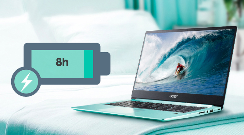 Laptop Acer Swift S114 có thời lượng pin lên đến 8 giờ sử dụng
