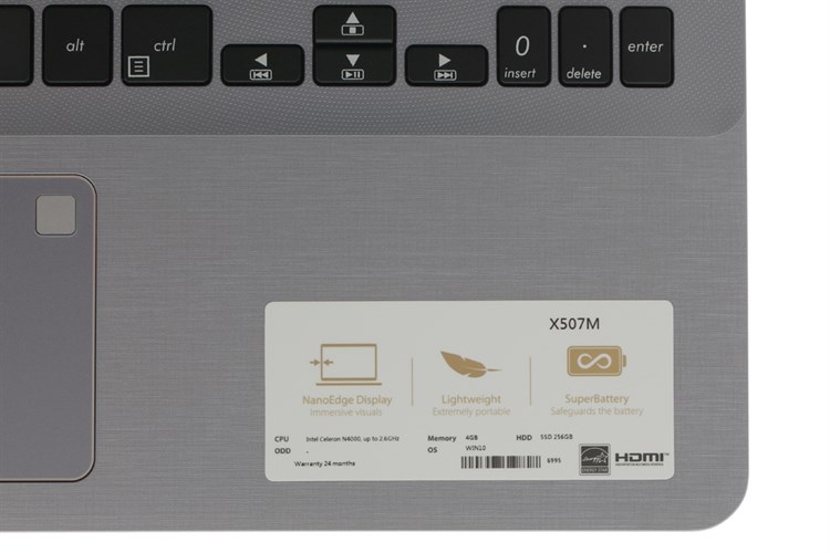 Laptop Asus VivoBook X507MA N4000/4GB/256GB/Win10 (BR318T) Màu Xám