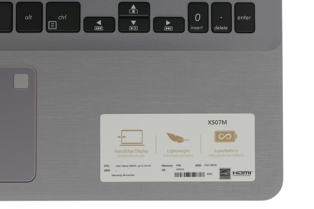 Laptop Asus VivoBook X507MA N4000/4GB/256GB/Win10 (BR318T) Màu Xám