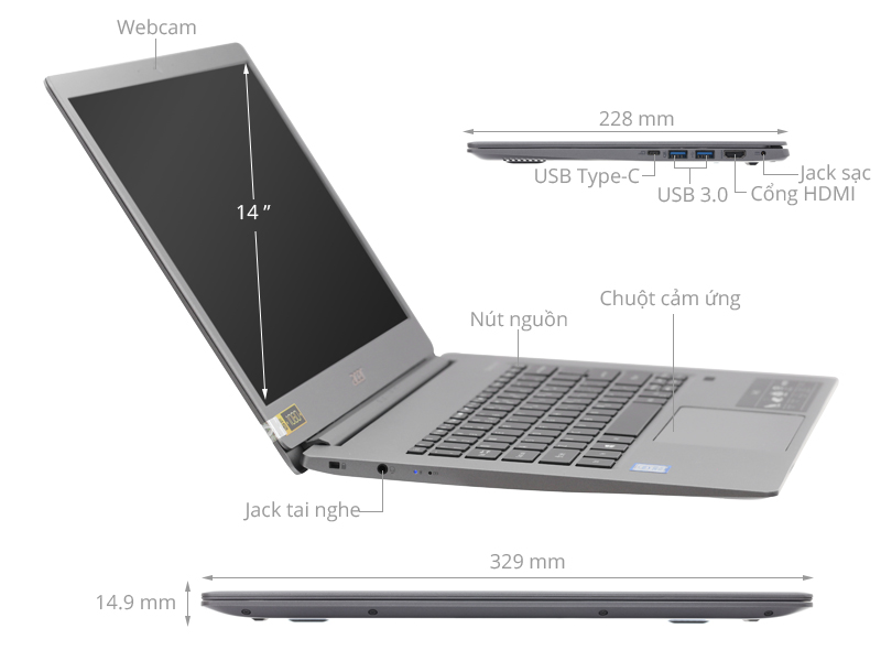Acer Swift 5 SF514 53T 51EX i5 8265U/8GB/256GB/Touch/Win10 (NX.H7KSV.001)