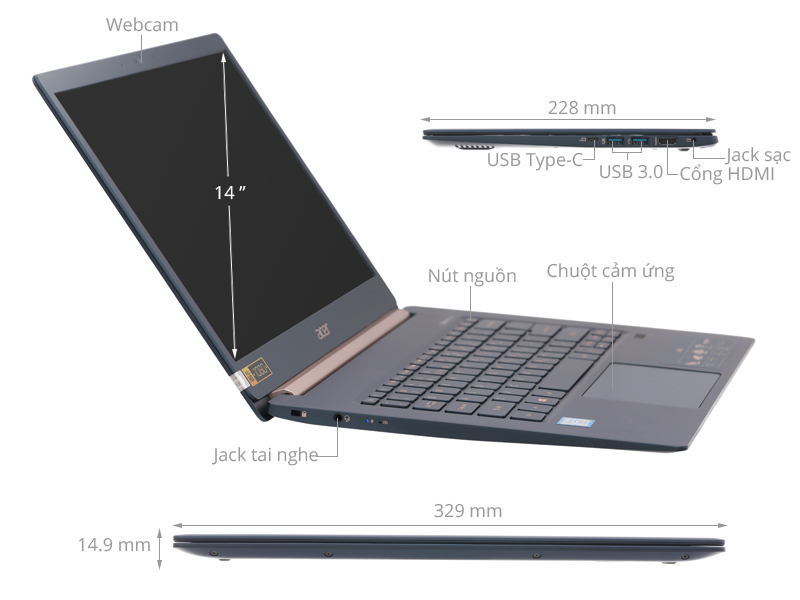 Acer Swift 5 SF514 53T 720R i7 8565U/8GB/256GB/Touch/Win10 (NX.H7HSV.002)