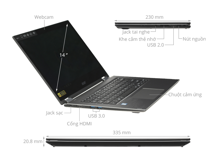 Acer Spin SP314 51 51LE i5 8250U/4GB/256GB/Win10 (NX.GZRSV.002)