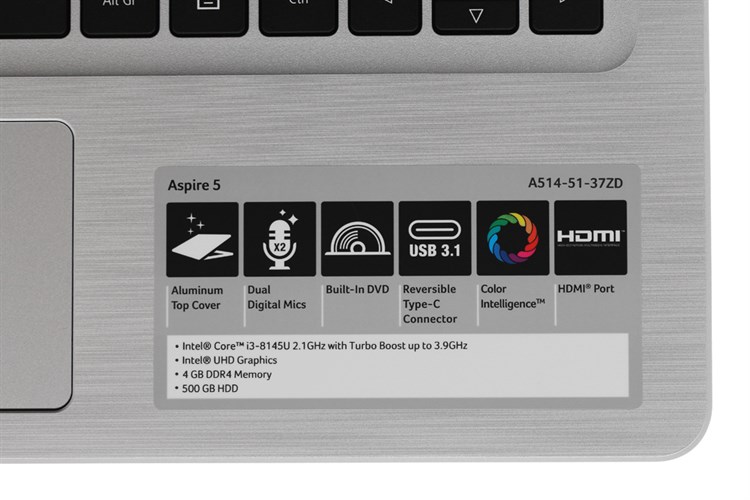 Laptop Acer Aspire A514 51 37ZD i3 8145U/4GB/500GB/Win10 (NX.H6USV.003) Màu Bạc