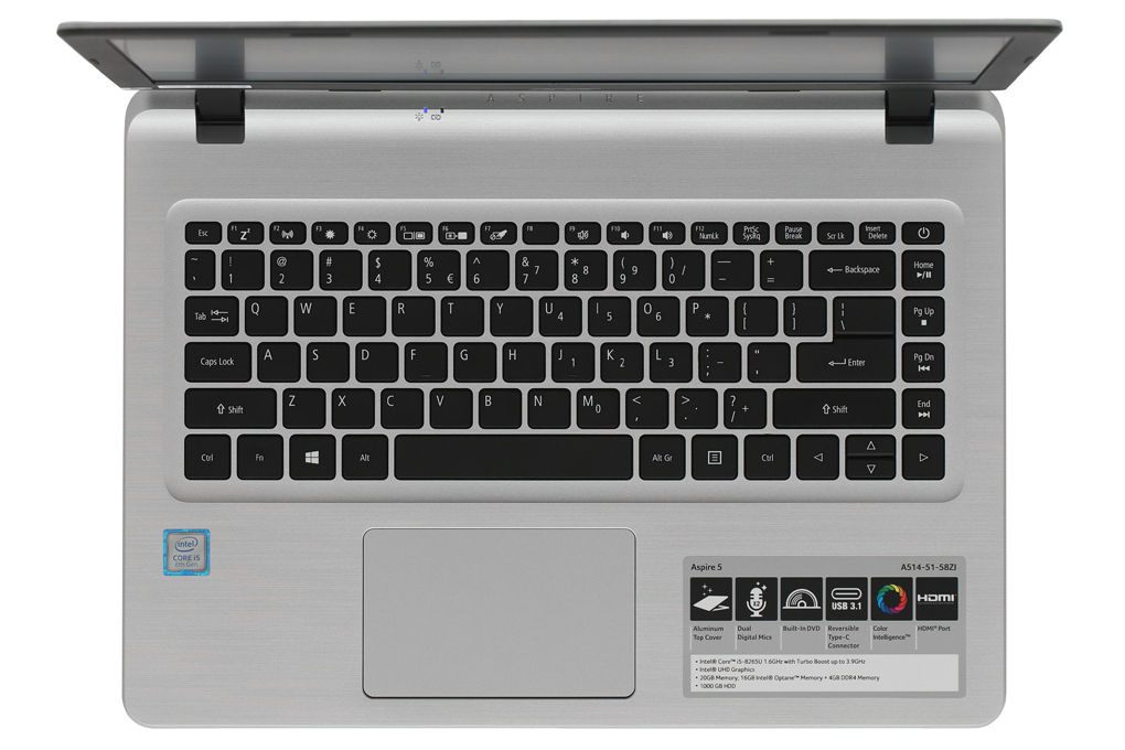 Laptop Acer Aspire A514 51 58ZJ i5 8265U/4GB+16GB/1TB/Win10 (NX.H6XSV.001) Màu Bạc