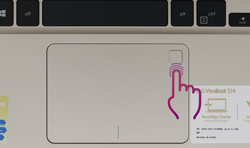 Cảm biến vân tay được trang bị sẵn trên Laptop ASUS VivoBook A411UA Cảm biến vân tay được trang bị sẵn trên Laptop ASUS VivoBook A411UA