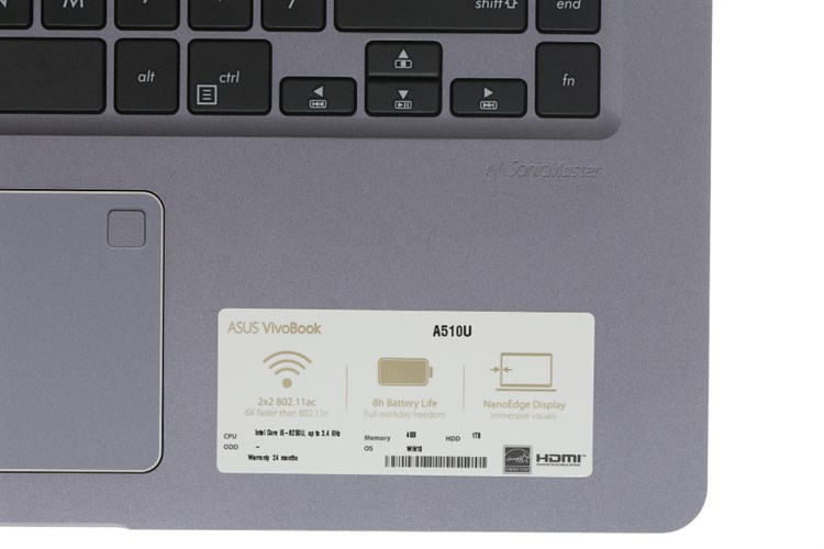 Laptop Asus Vivobook A510UN i5 8250U/4GB/1TB/ MX150/Win10 (EJ466T) Màu Xám