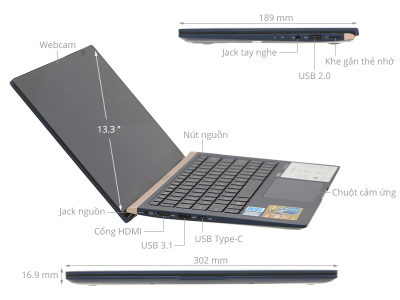 Asus ZenBook UX333FA i5 8265U/8GB/256GB/Túi/Win10 (A4016T)