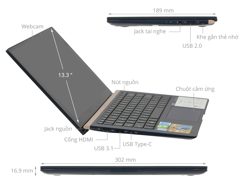 Asus ZenBook 13 UX333FN i5 8265U/8GB/512GB/2GB MX150/Túi/Win10 (A4124T)