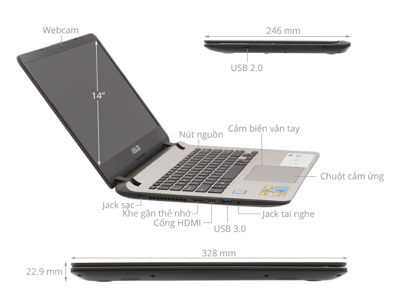 Asus VivoBook 14 X407UA i3 7020U/4GB/1TB/Win10 (BV309T)