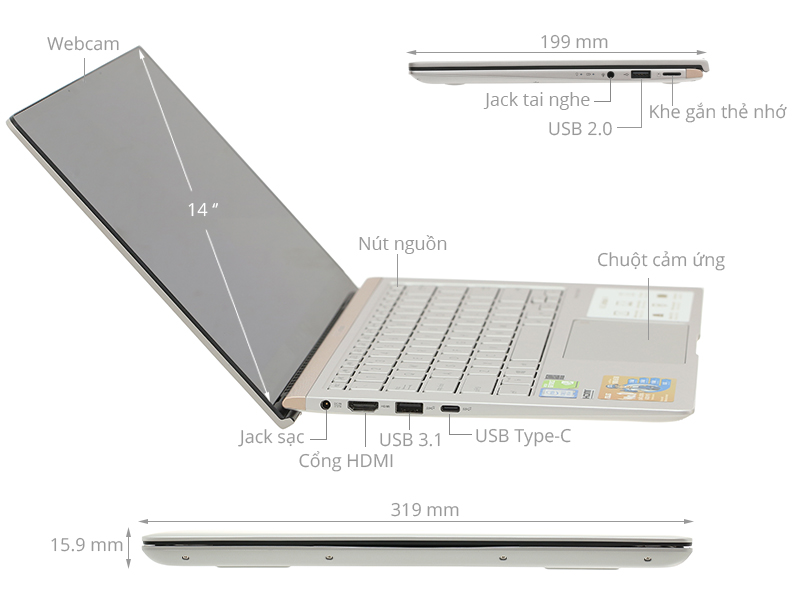 Asus ZenBook 14 UX433FN i5 8265U/8GB/512GB/2GB MX150/Túi/Win10 (A6124T)