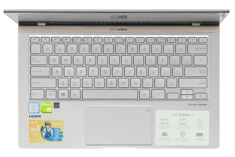 Laptop Asus ZenBook 14 UX433FN i5 8265U/8GB/512GB/2GB MX150/Túi/Win10 (A6124T) Màu Bạc