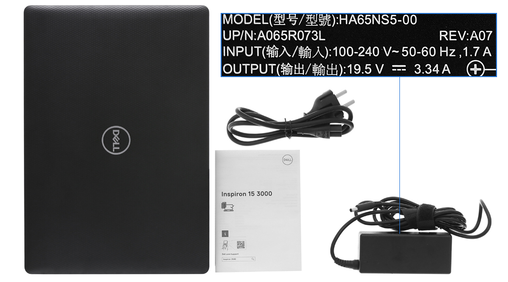 Bộ sản phẩm gồm: Sách hướng dẫn, Thùng máy, Sạc Laptop Dell