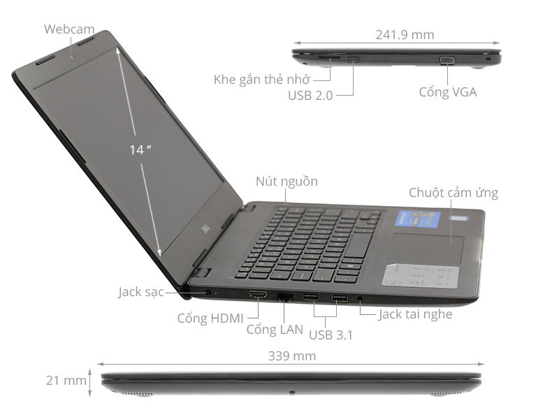 Dell Vostro 14 3481 i3 7020U/4GB/1TB/Win10 (70187645)
