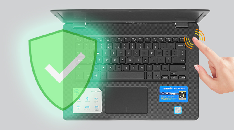 Laptop Dell Vostro 3480  trang bị hệ thống bảo mật vân tay hiên đại được tích hợp sẵn