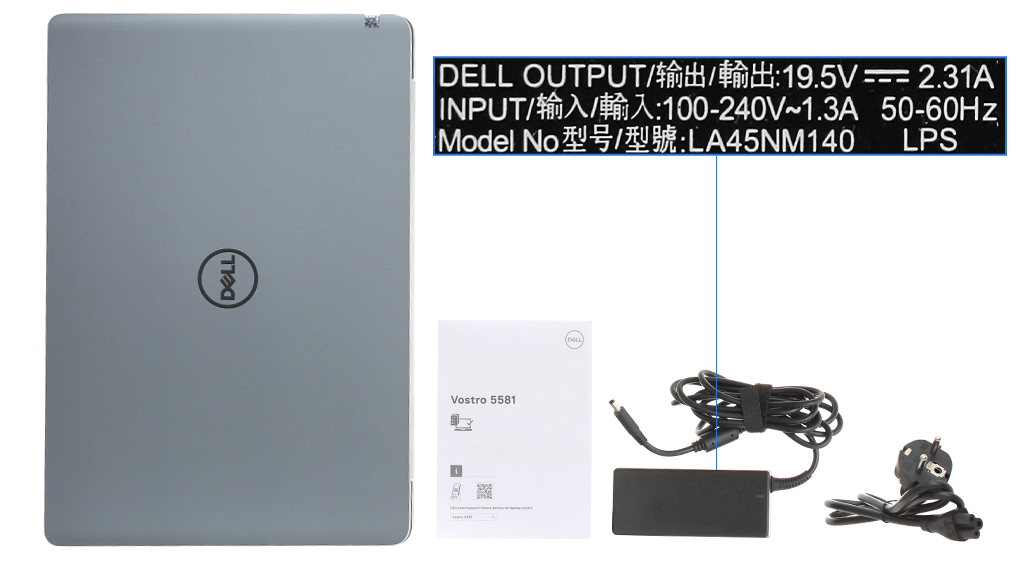 Bộ sản phẩm gồm: Sách hướng dẫn, Thùng máy, Sạc Laptop Dell