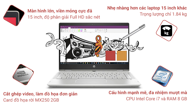 Laptop HP Pavilion 15 cs2058TX i7 8565U/8GB/1TB/2GB MX250/Win10 (6YZ12PA)