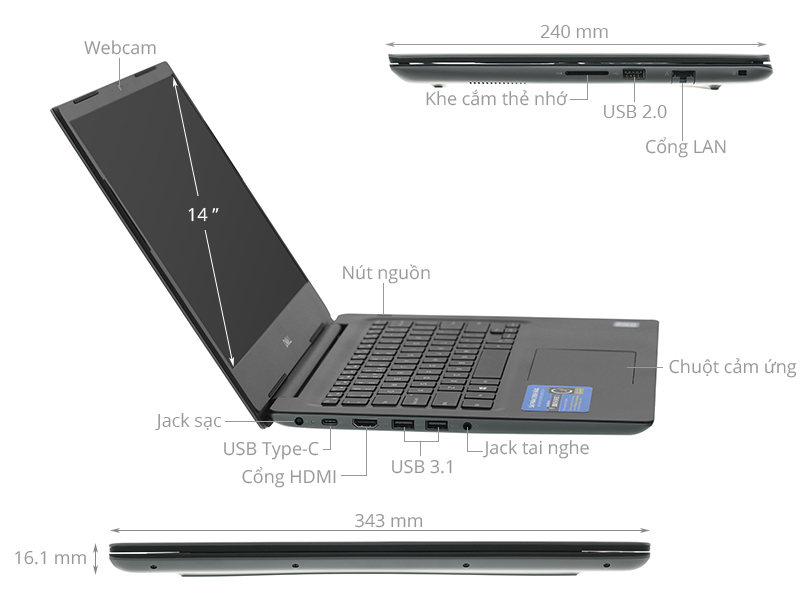 Dell Vostro 14 5481 i5 8265U/4GB/1TB/Office365/Win10 (V4I5229W)