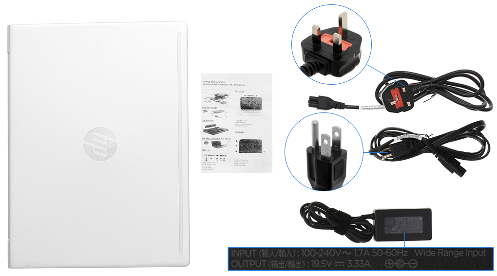 Bộ sản phẩm gồm: Dây nguồn ( 2 dây ) , Sách hướng dẫn, Thùng máy, Adapter sạc