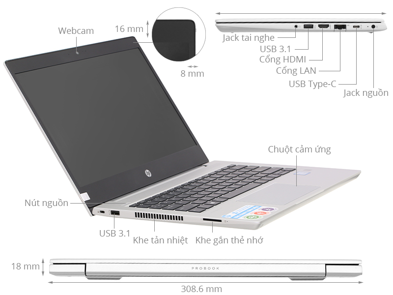 HP Probook 13 i5 8265U/4GB/1TB/Win10 (5YM98PA)