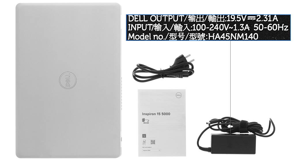 Bộ sản phẩm gồm: Sách hướng dẫn, Thùng máy, Sạc Laptop Dell