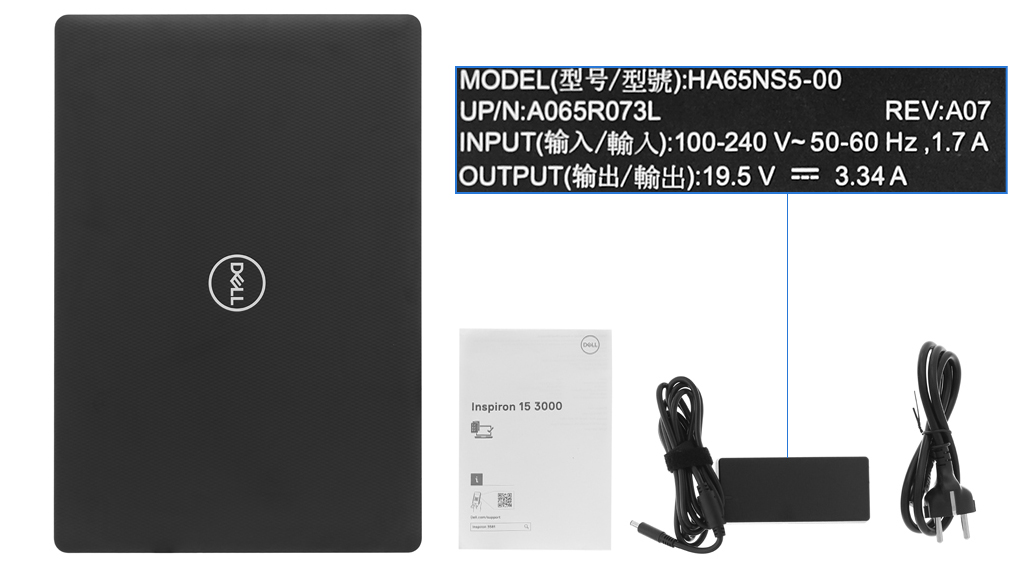 Bộ sản phẩm gồm: Sách hướng dẫn, Thùng máy, Sạc Laptop Dell