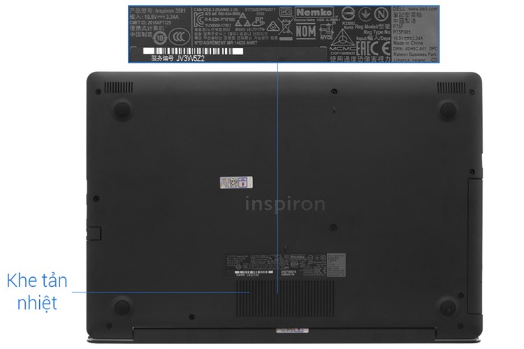 Laptop Dell Inspiron 3581 i3 7020U/4GB/1TB/2GB AMD 520/Win10 (N5I3150W) Màu Đen