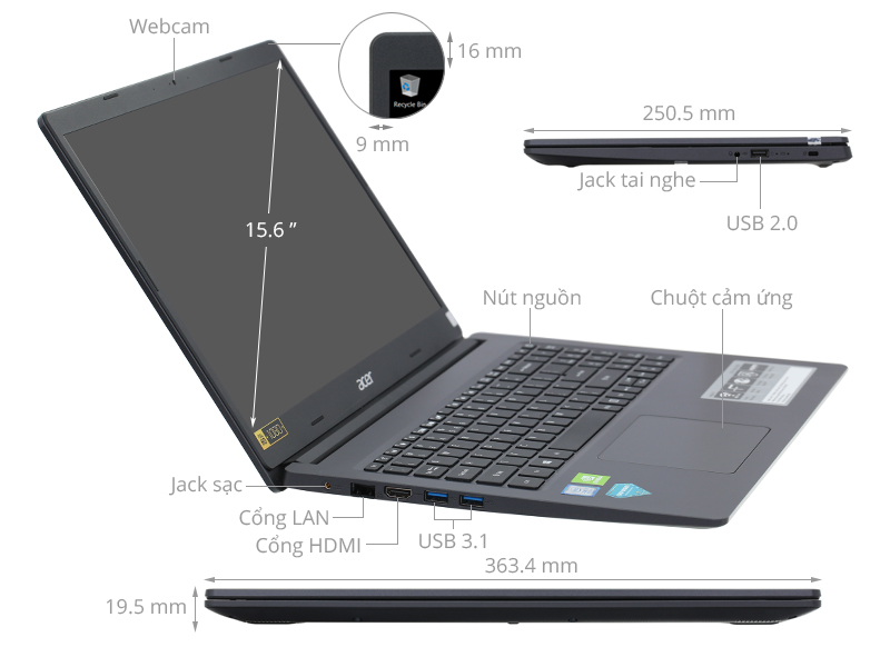 Acer Aspire A315 55G 78Q1 i7 8565U/8GB/512GB/2GB MX230/Win10 (NX.HEDSV.003)