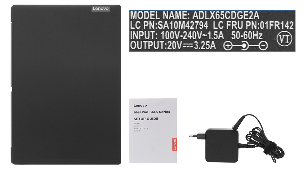 Bộ sản phẩm gồm: Sách hướng dẫn, Thùng máy, Sạc Laptop Lenovo