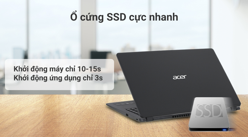 Laptop Acer Aspire A315 i3 (NX.HEFSV.003) trang bị ổ cứng SSD cực nhanh