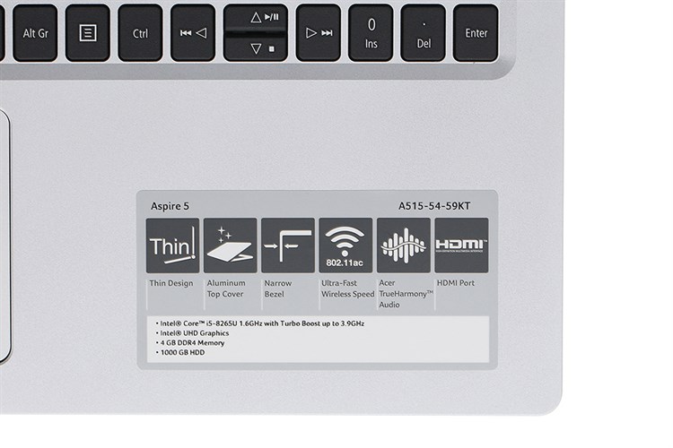Laptop Acer Aspire A515 54 59KT i5 8265U/4GB/1TB/Win10 (NX.HFNSV.009) Màu Bạc