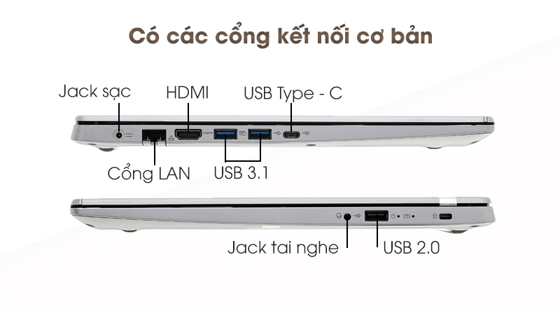 Laptop Acer Aspire A515 54 59KT có cổng USB Type-C truyền dữ liệu nhanh chóng