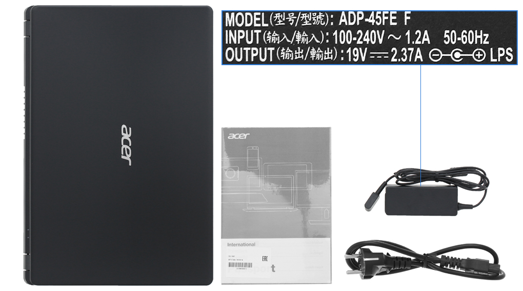 Bộ sản phẩm gồm: Sách hướng dẫn, Thùng máy, Sạc Laptop Acer