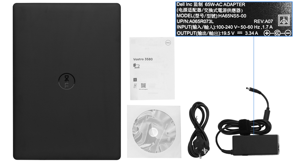 Bộ sản phẩm gồm: Sách hướng dẫn, Thùng máy, Sạc Laptop Dell