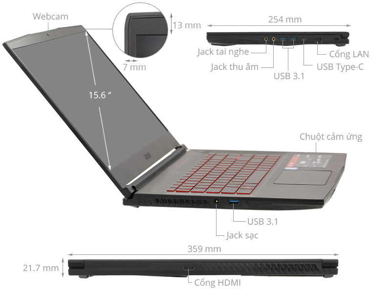 MSI GF63 9RCX i7 9750H/8GB/512GB/4GB GTX1050Ti/Win10 (645VN)
