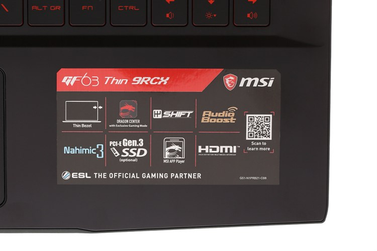 Laptop MSI GF63 9RCX i7 9750H/8GB/512GB/4GB GTX1050Ti/Win10 (645VN)