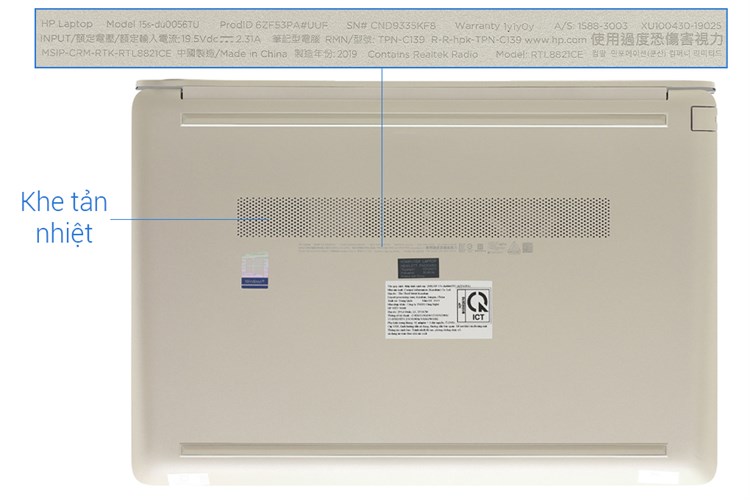 Laptop HP 15s du0056TU i3 7020U/4GB/1TB/Win10 (6ZF53PA) Màu Vàng